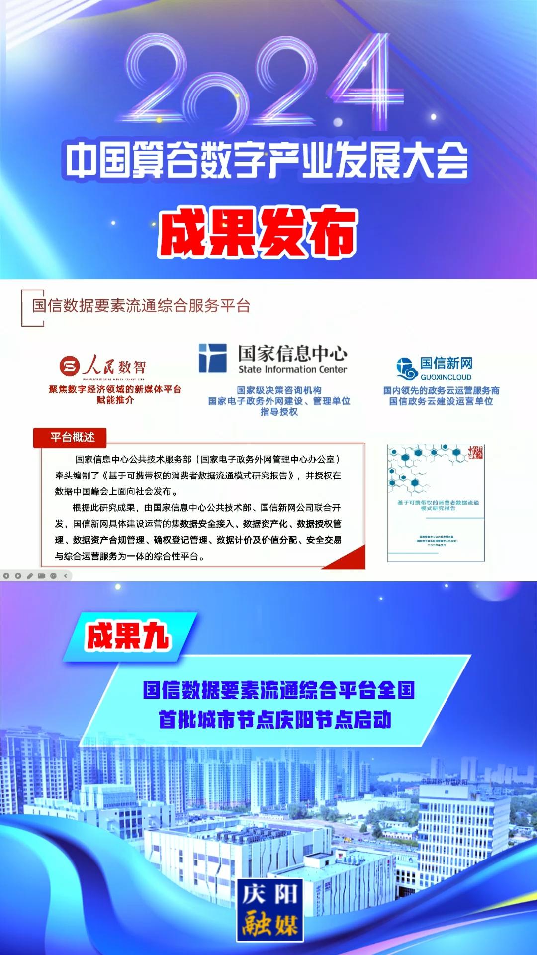 【V視】2024中國算谷數(shù)字產(chǎn)業(yè)發(fā)展大會(huì)成果九︱國信數(shù)據(jù)要素流通綜合平臺(tái)全國首批城市節(jié)點(diǎn)慶陽節(jié)點(diǎn)啟動(dòng)