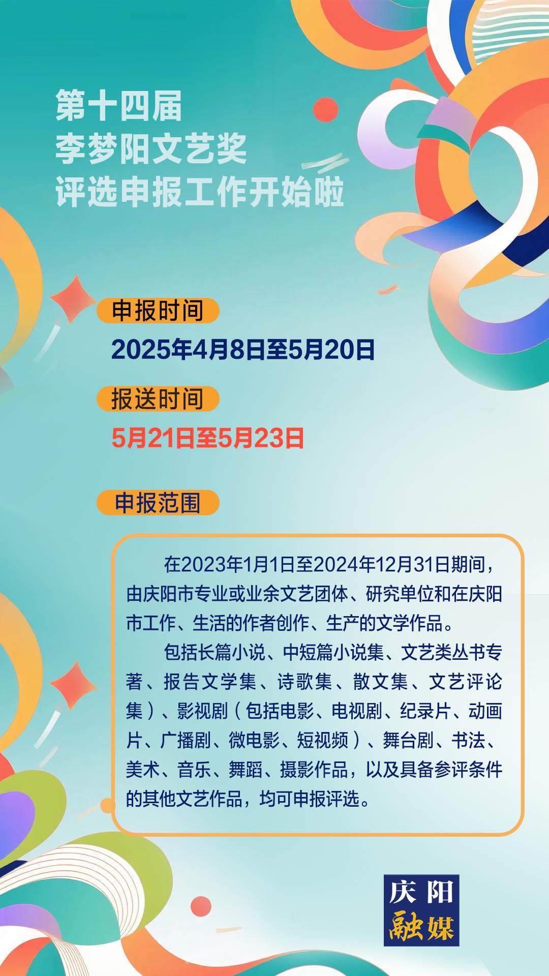 【微海報】第十四屆李夢陽文藝獎評選申報工作開始啦！